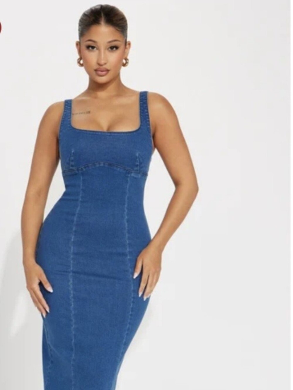 Fashion Nova Denim Midi Bodycon Dress in Blue